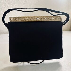 Vintage cocktail evening purse. Black & Gold with sand & stone detail.